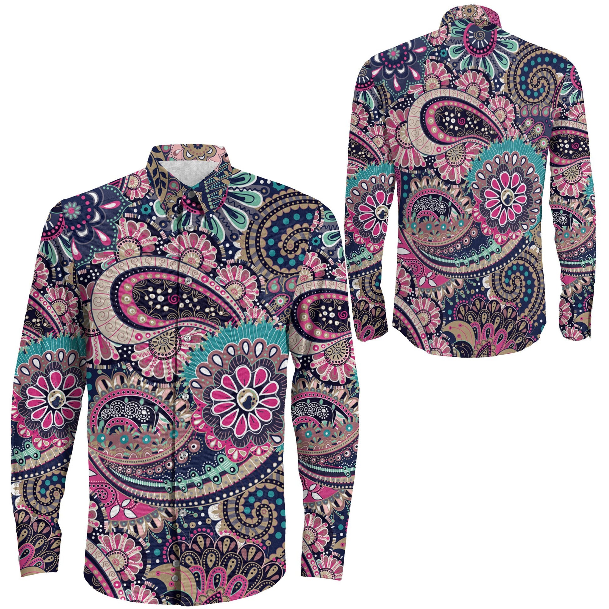 Shirt Floral Paisley Pattern Seamless Long Sleeve Button Shirt
