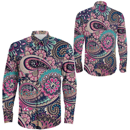 Shirt Floral Paisley Pattern Seamless Long Sleeve Button Shirt