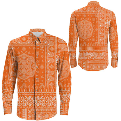 Shirt Paisley Bandana Fabric Patchwork Orange Long Sleeve Button Shirt