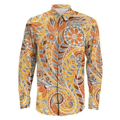 Shirt Multicolor Paisley Watercolor Illustration Long Sleeve Button Shirt