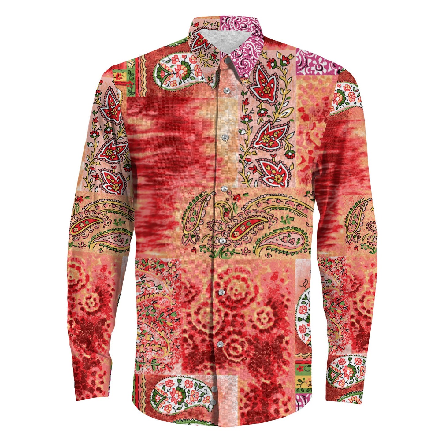 Shirt Seamless Beautiful Abstract Ethnic Colorful Paisley Long Sleeve Button Shirt