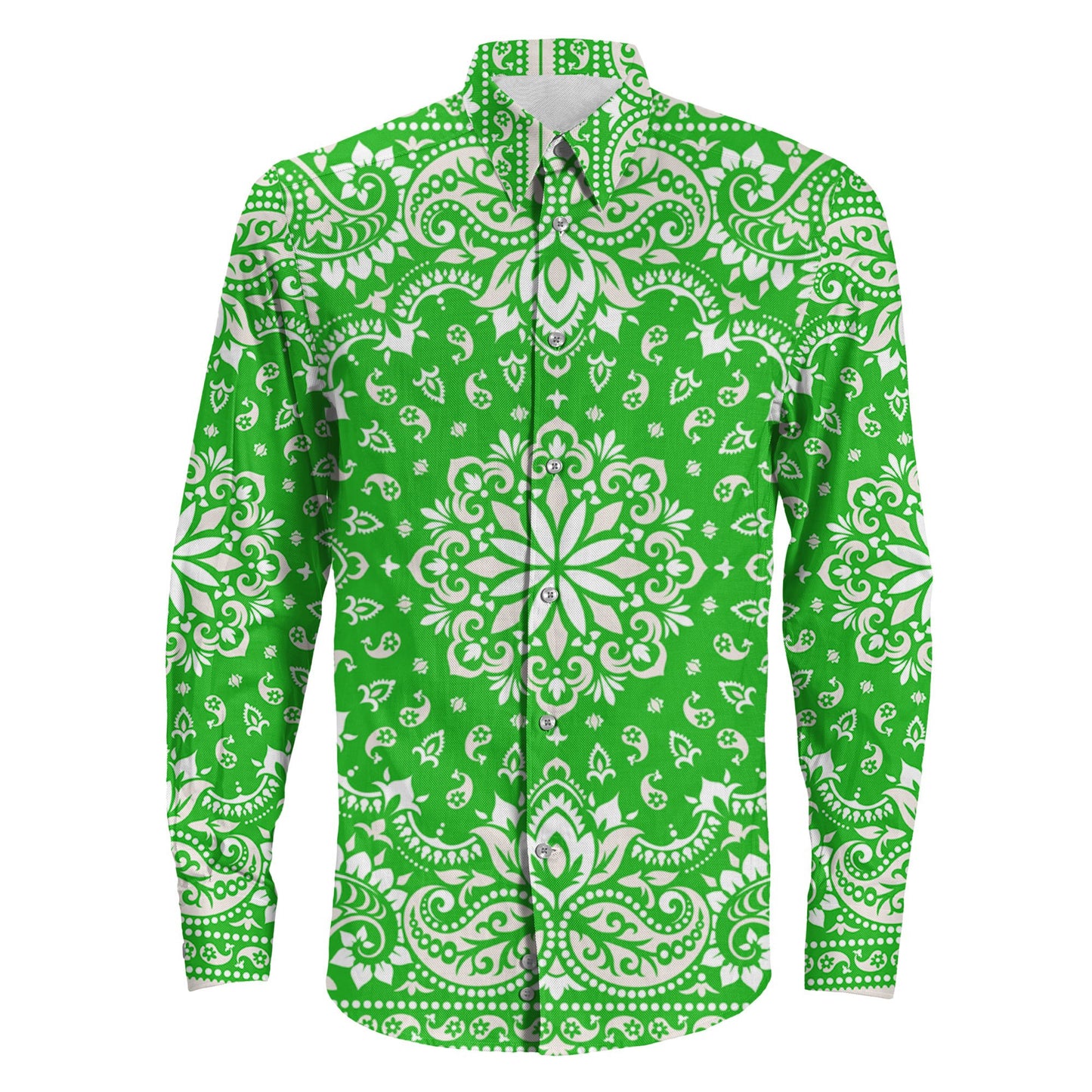 Shirt Floral Paisley Green Long Sleeve Button Shirt