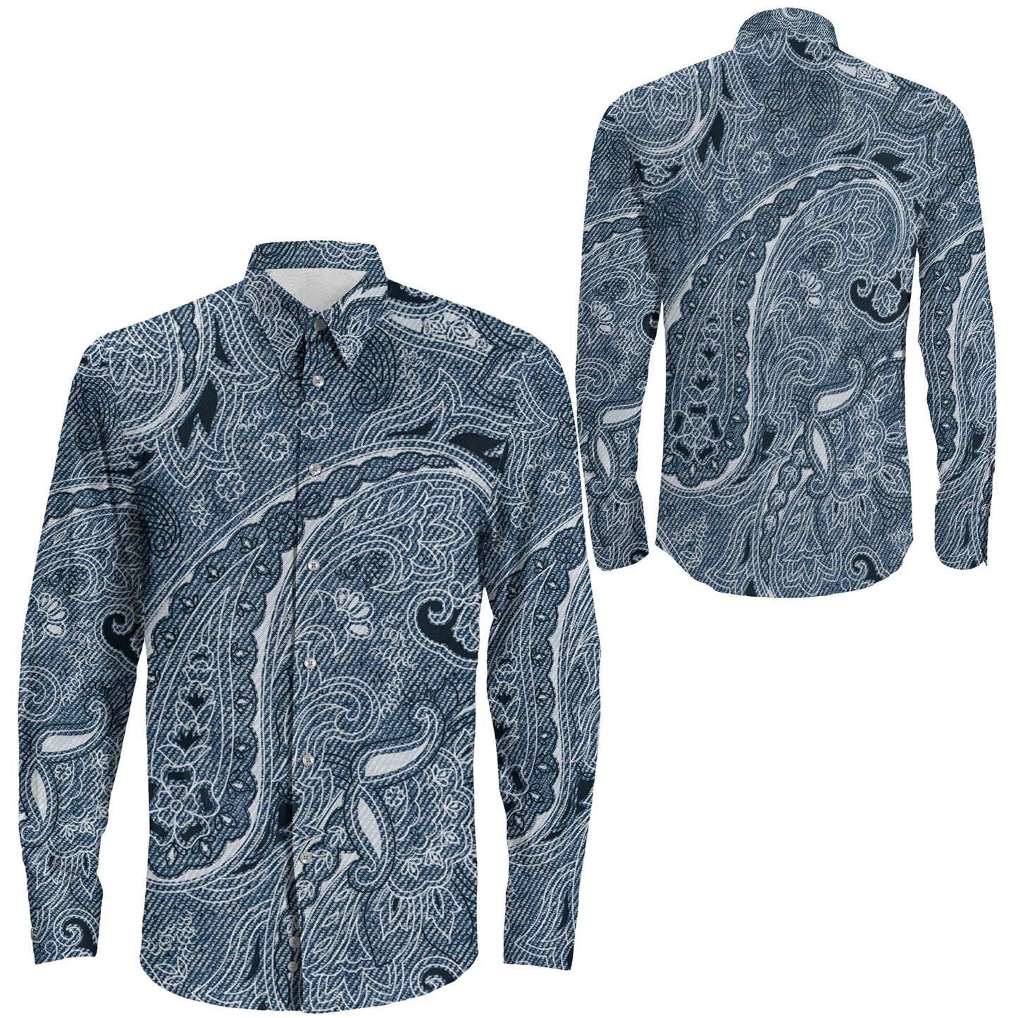 Shirt Paisley Denim Style Long Sleeve Button Shirt