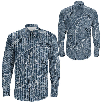 Shirt Paisley Denim Style Long Sleeve Button Shirt