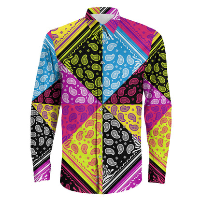 Shirt Square Paisley Seamless Pattern Long Sleeve Button Shirt