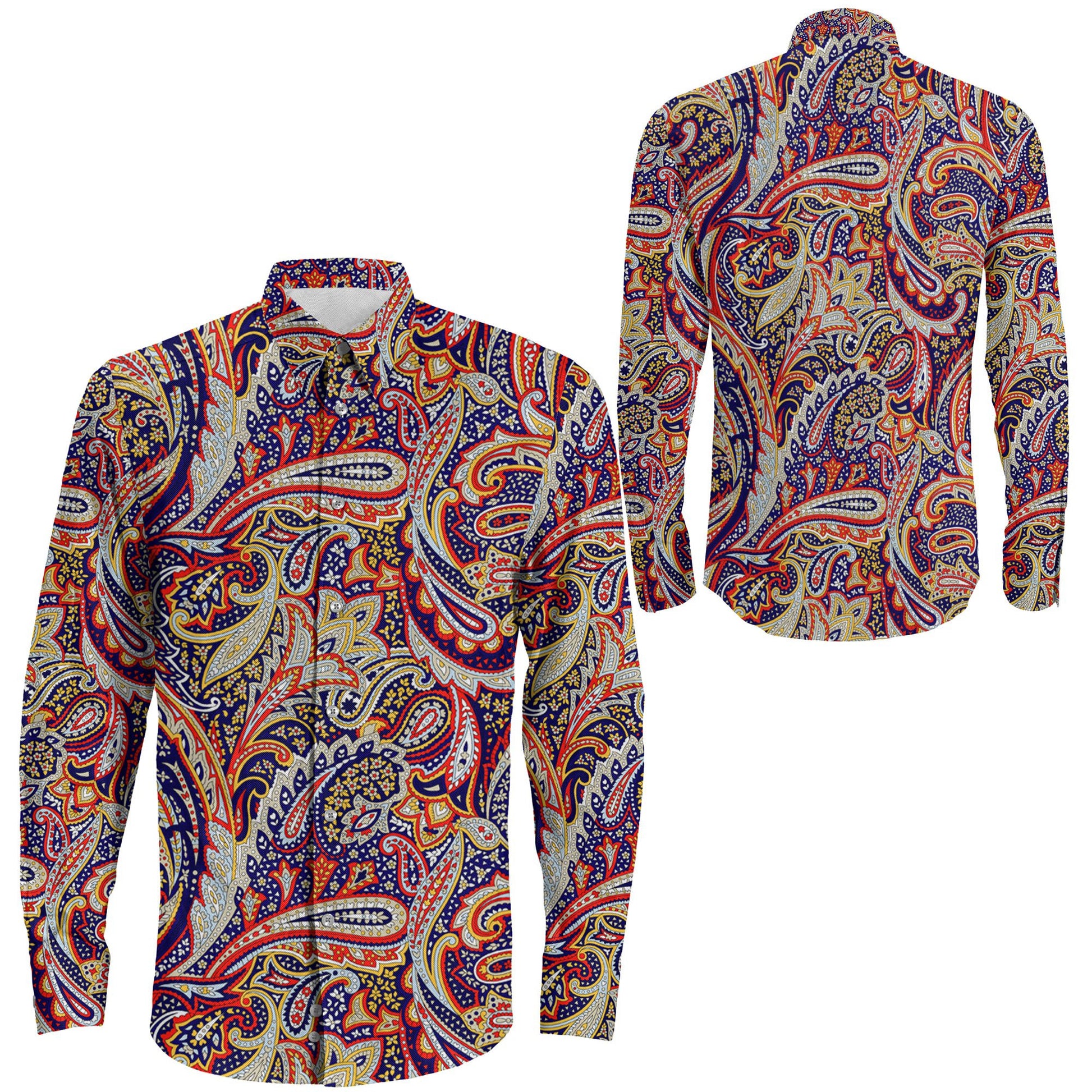 Shirt Paisley Seamless Pattern Colorful Long Sleeve Button Shirt
