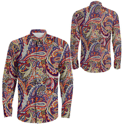Shirt Paisley Seamless Pattern Colorful Long Sleeve Button Shirt