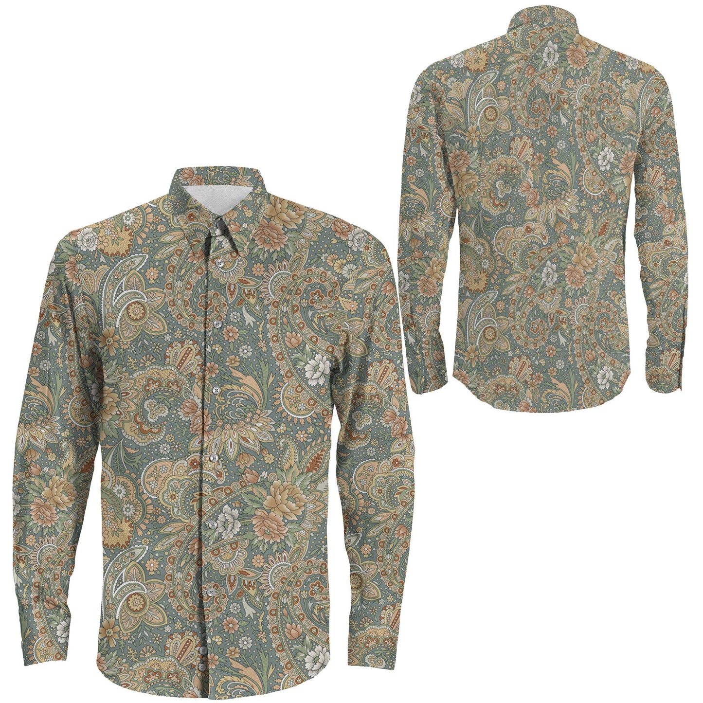 Shirt Seamless Paisley Indian Motif Long Sleeve Button Shirt