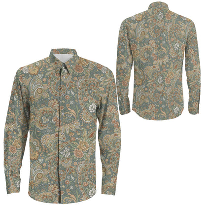 Shirt Seamless Paisley Indian Motif Long Sleeve Button Shirt