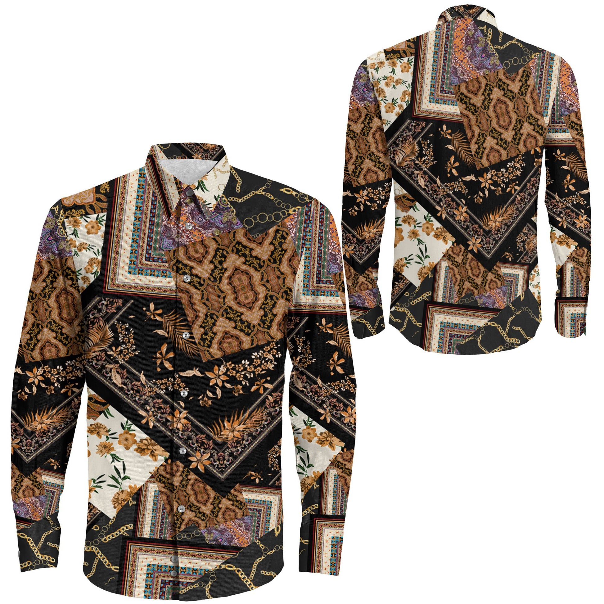 Shirt Seampless Paisley Floral Long Sleeve Button Shirt