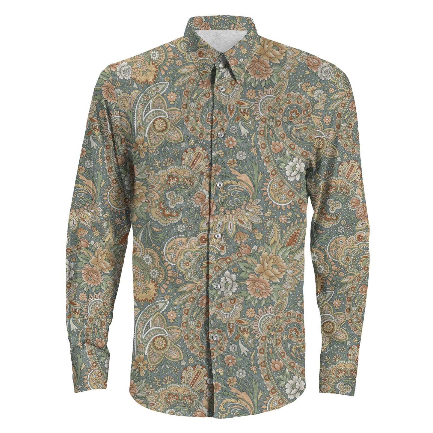 Shirt Seamless Paisley Indian Motif Long Sleeve Button Shirt