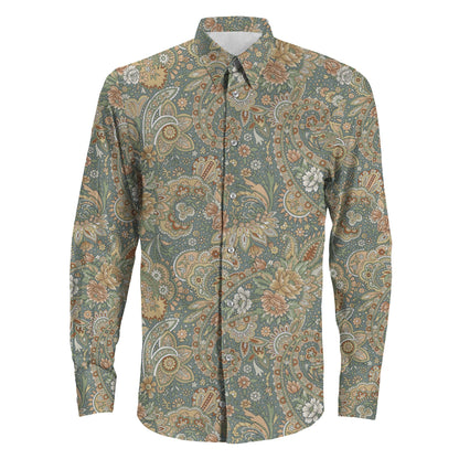 Shirt Seamless Paisley Indian Motif Long Sleeve Button Shirt