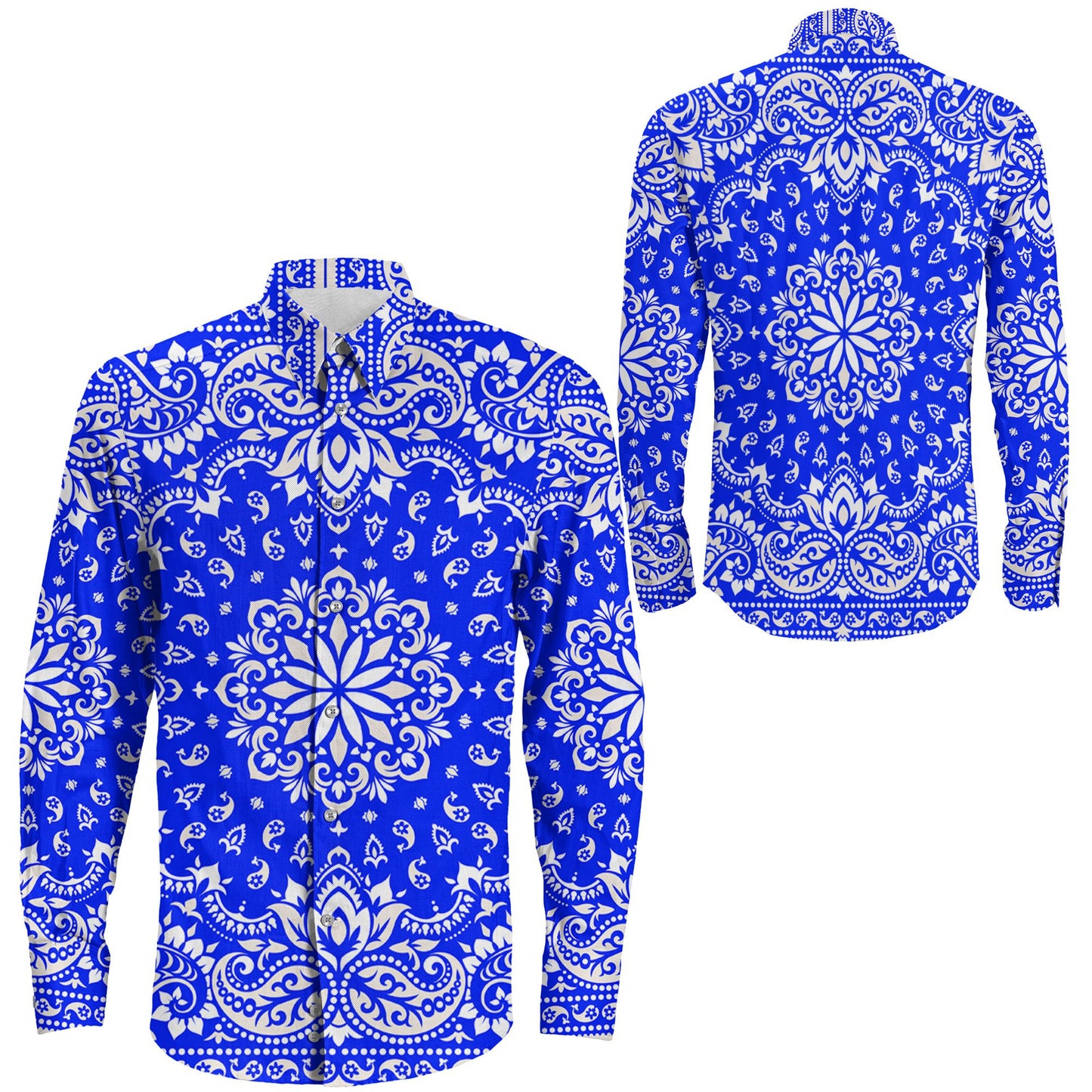 Shirt Floral Paisley Blue Long Sleeve Button Shirt