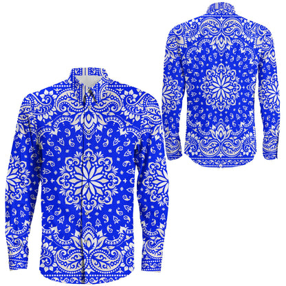 Shirt Floral Paisley Blue Long Sleeve Button Shirt