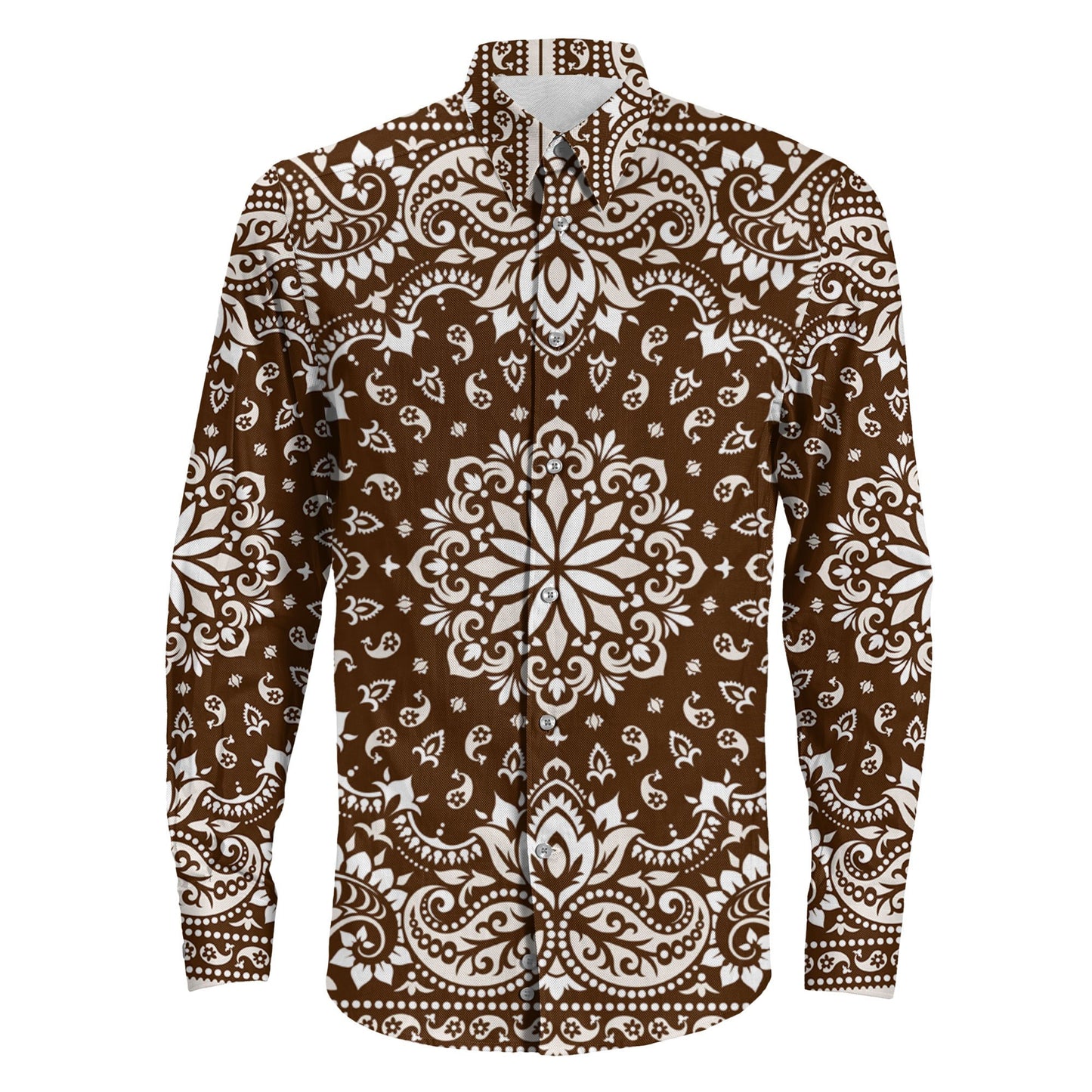 Shirt Floral Paisley Brown Long Sleeve Button Shirt