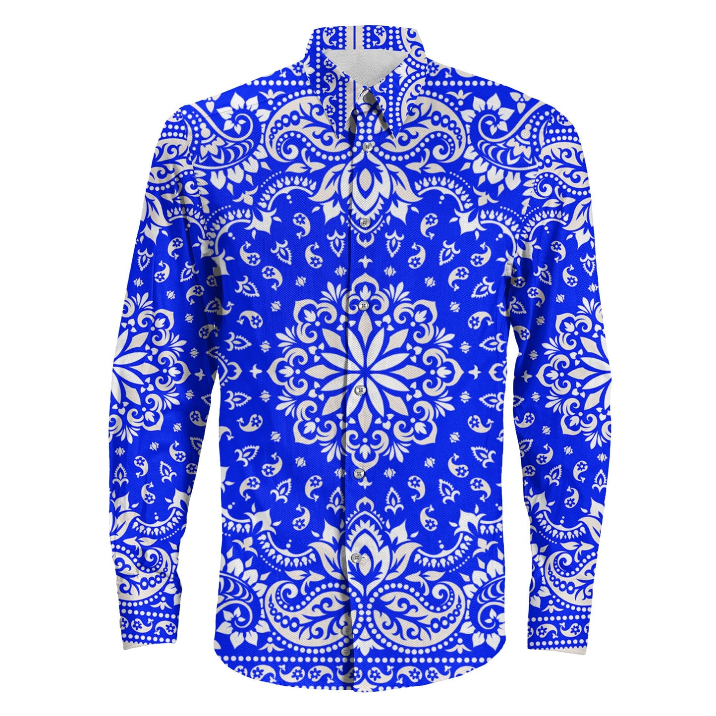 Shirt Floral Paisley Blue Long Sleeve Button Shirt