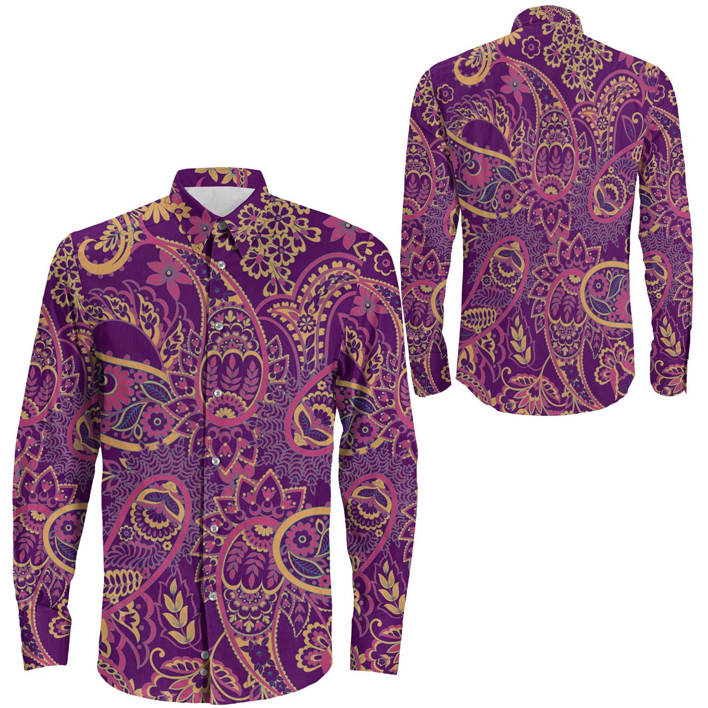 Shirt Fantasic Flower Bohemia Paisley Long Sleeve Button Shirt