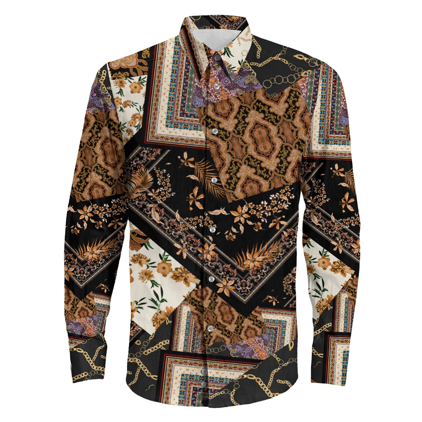 Shirt Seampless Paisley Floral Long Sleeve Button Shirt