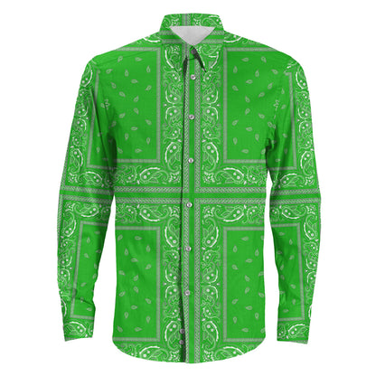 Shirt Paisley Bandana 4 Piece Green Long Sleeve Button Shirt