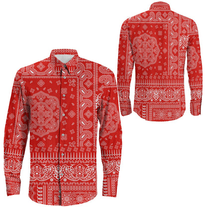 Shirt Red Paisley Bandana Fabric Patchwork Long Sleeve Button Shirt