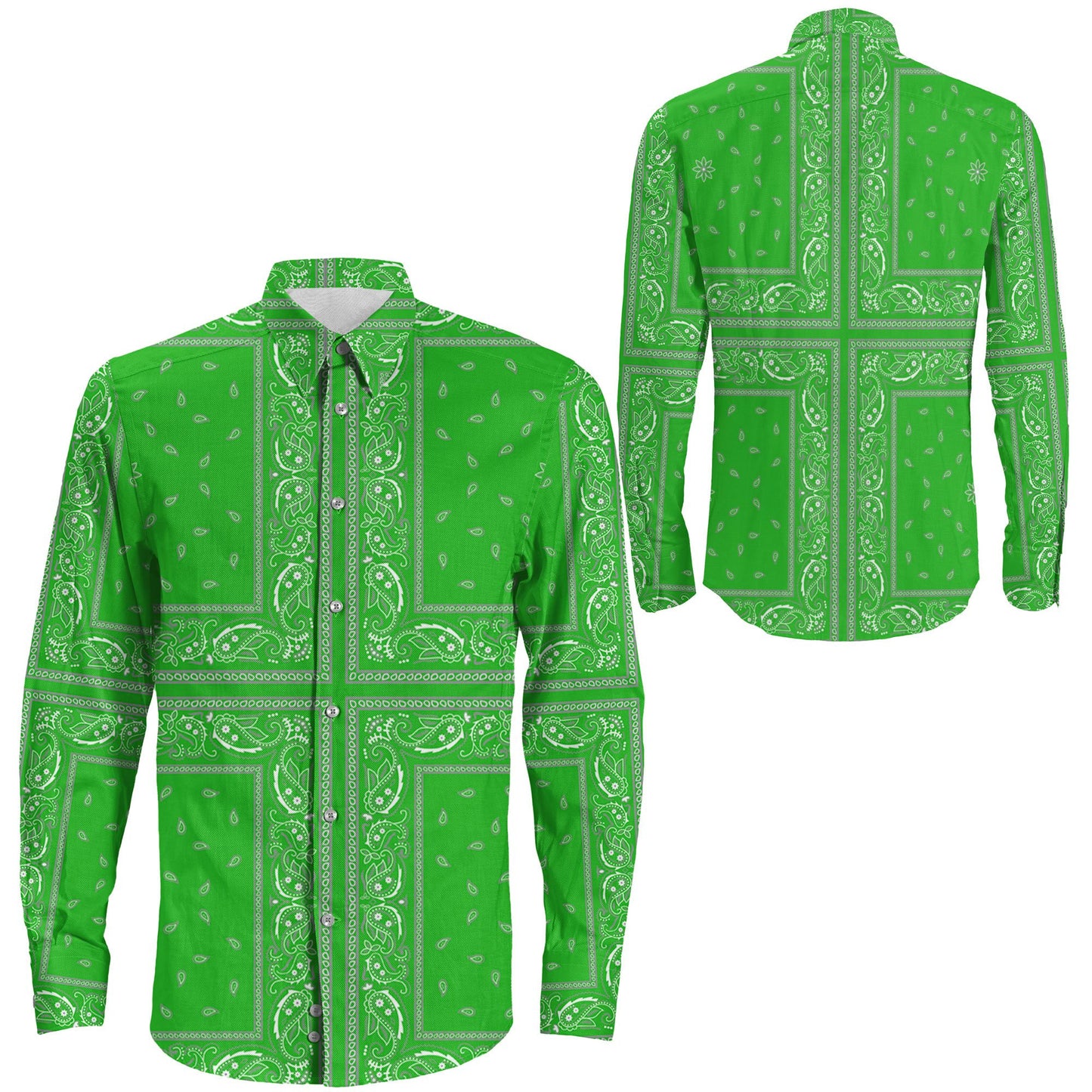 Shirt Paisley Bandana 4 Piece Green Long Sleeve Button Shirt