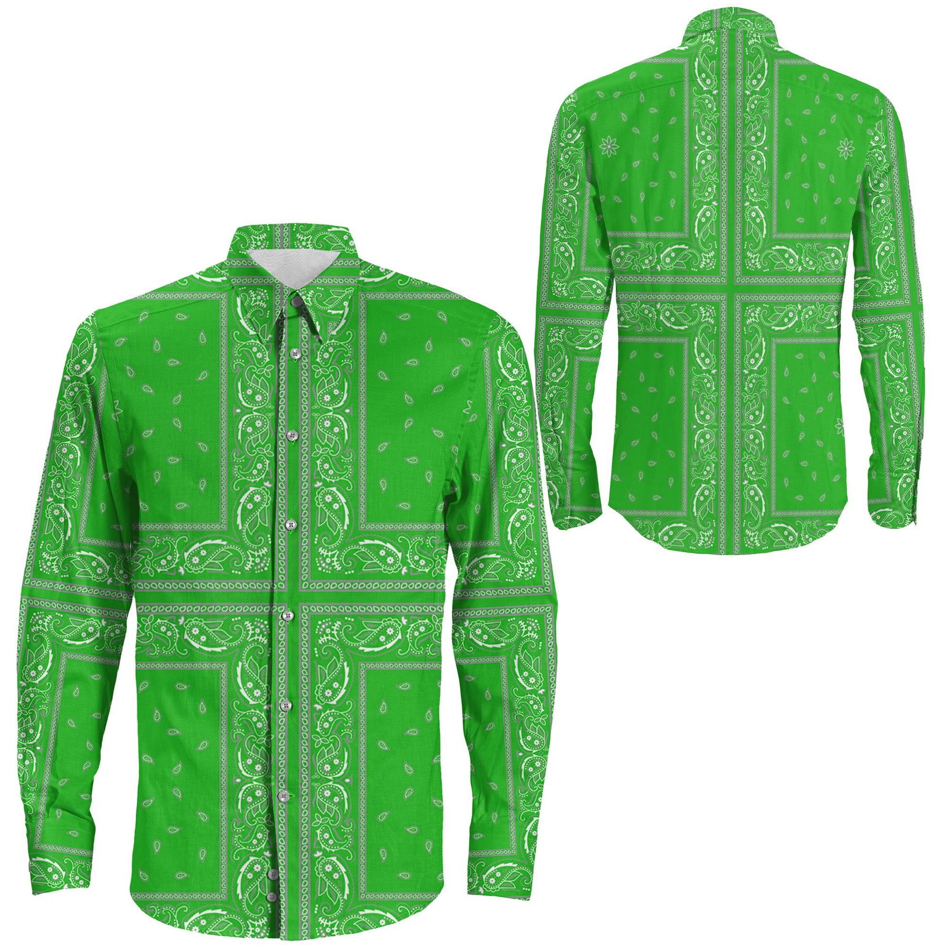 Shirt Paisley Bandana 4 Piece Green Long Sleeve Button Shirt