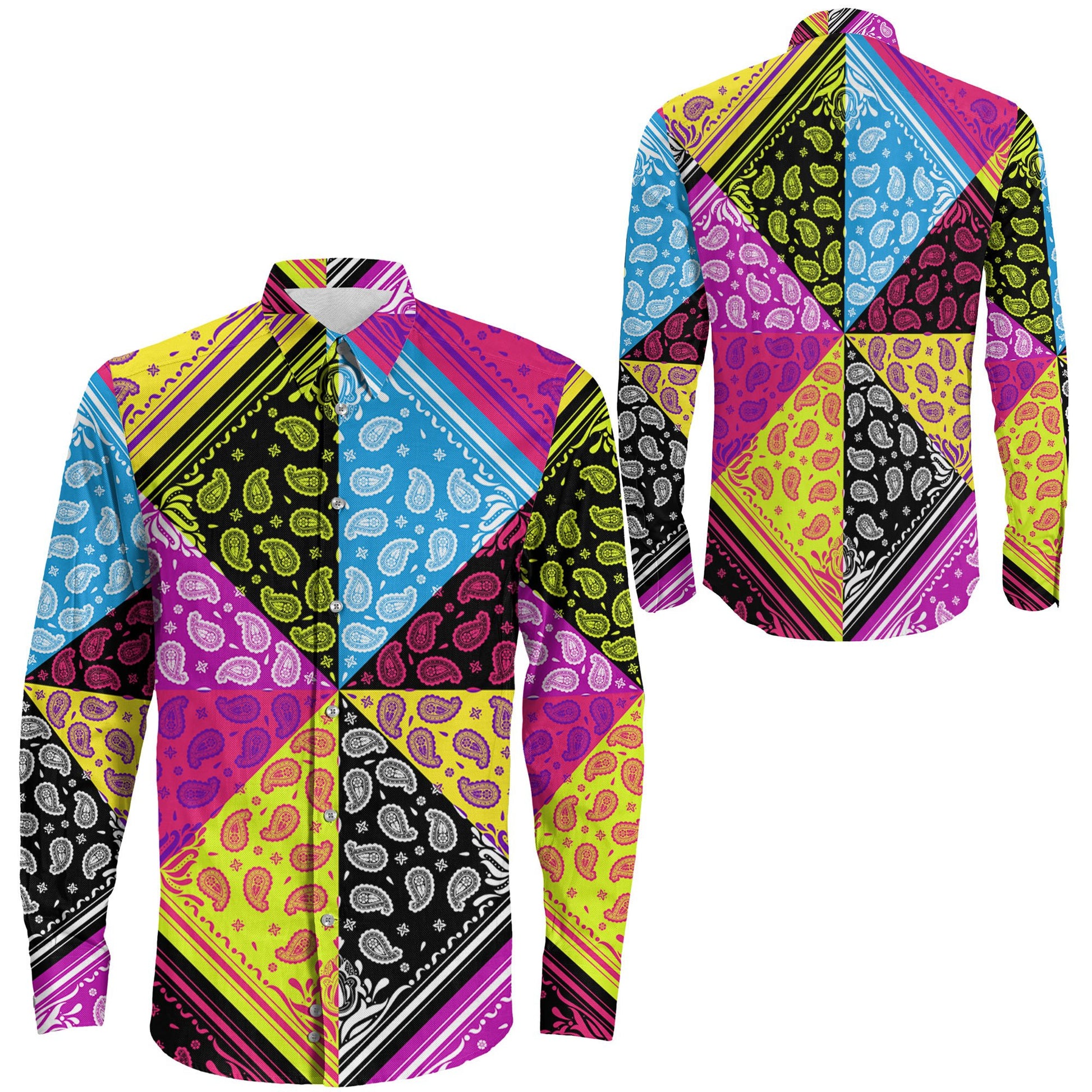 Shirt Square Paisley Seamless Pattern Long Sleeve Button Shirt