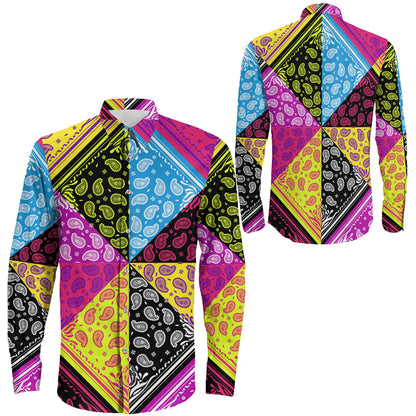 Shirt Square Paisley Seamless Pattern Long Sleeve Button Shirt