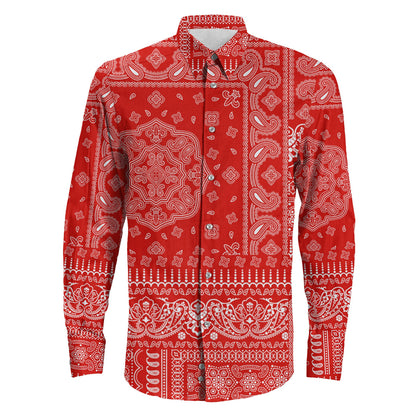 Shirt Red Paisley Bandana Fabric Patchwork Long Sleeve Button Shirt