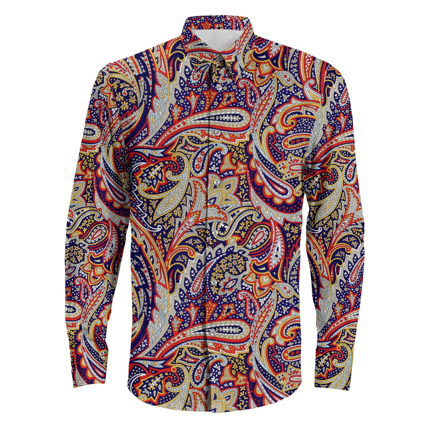 Shirt Paisley Seamless Pattern Colorful Long Sleeve Button Shirt
