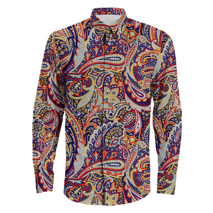Shirt Paisley Seamless Pattern Colorful Long Sleeve Button Shirt