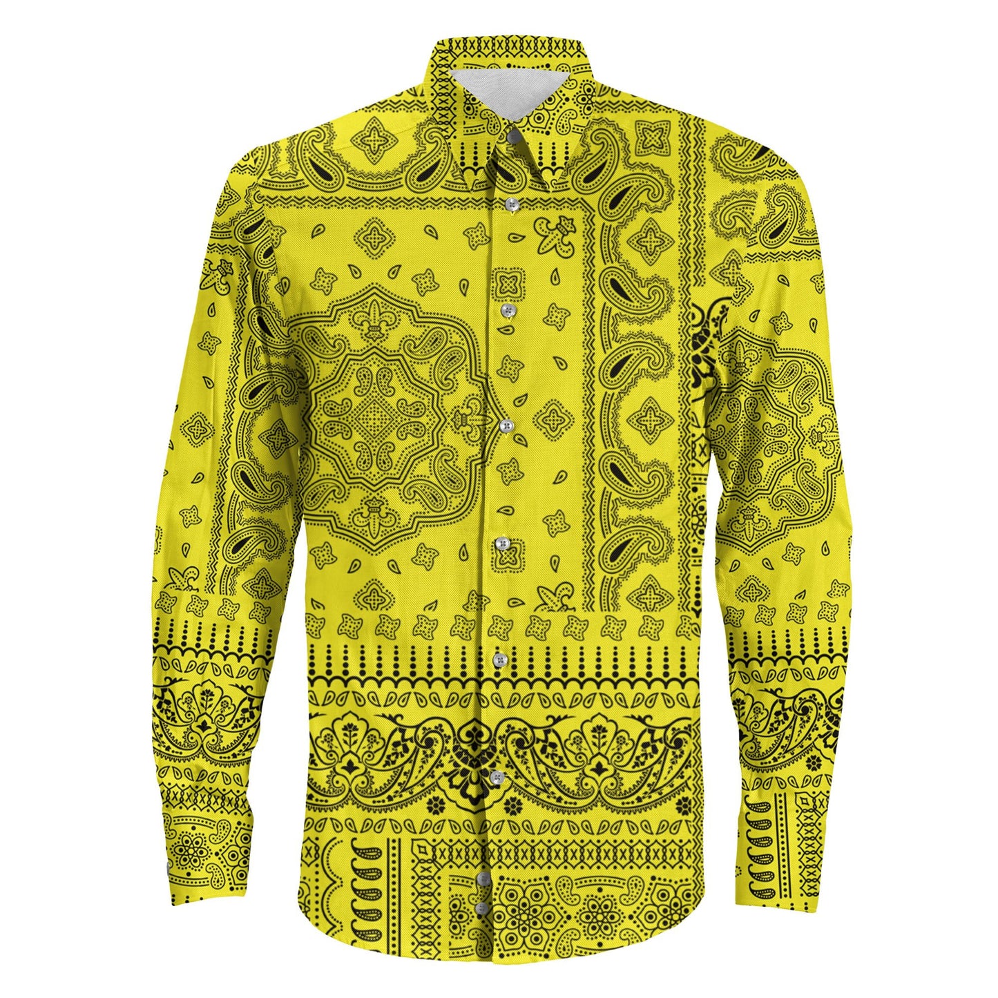 Shirt Yellow Paisley Bandana Fabric Patchwork Long Sleeve Button Shirt