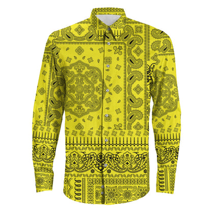 Shirt Yellow Paisley Bandana Fabric Patchwork Long Sleeve Button Shirt