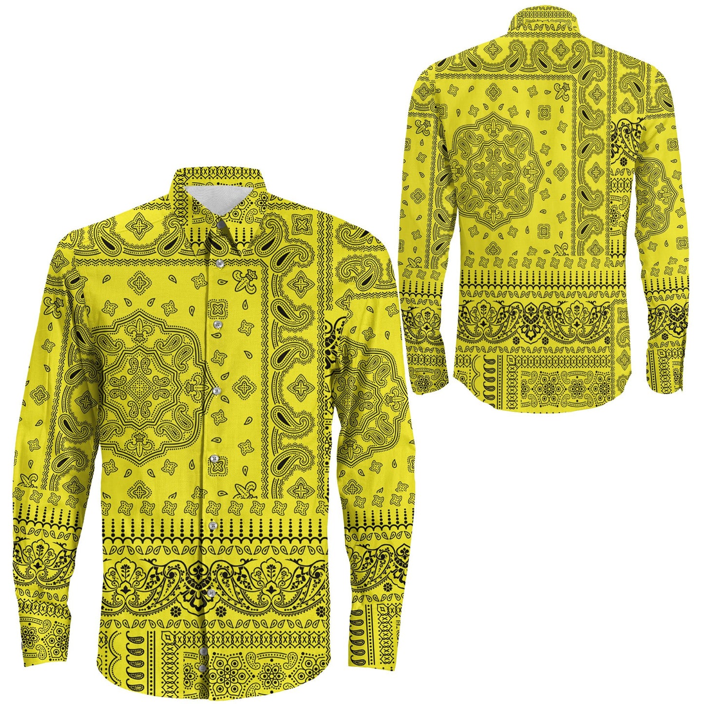 Shirt Yellow Paisley Bandana Fabric Patchwork Long Sleeve Button Shirt