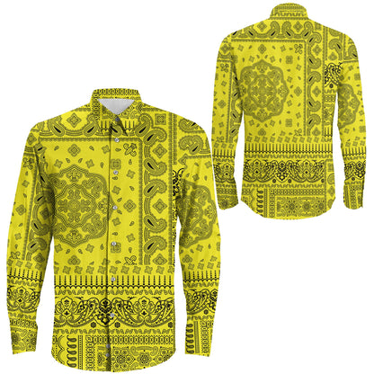 Shirt Yellow Paisley Bandana Fabric Patchwork Long Sleeve Button Shirt