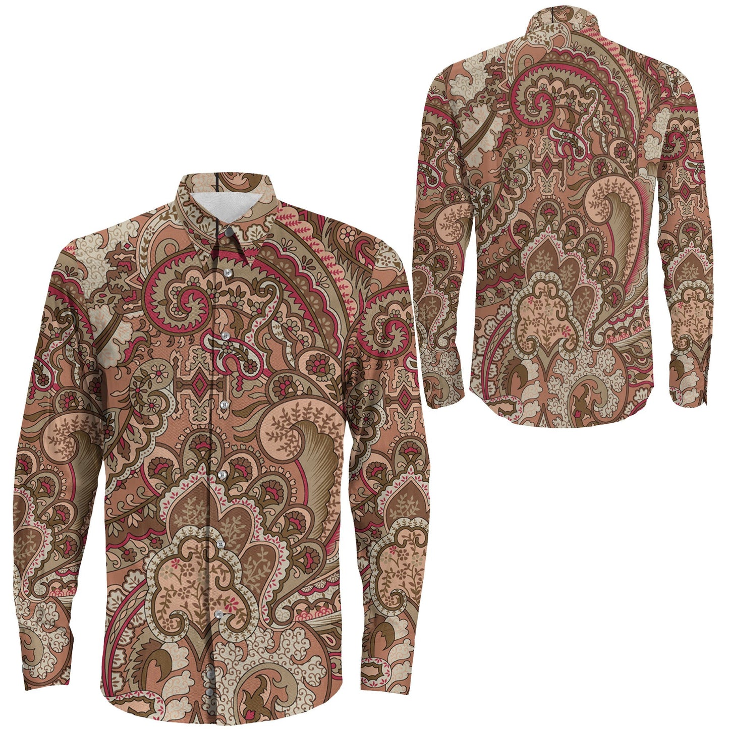 Shirt Seamless Ethnic Paisley Pattern Long Sleeve Button Shirt