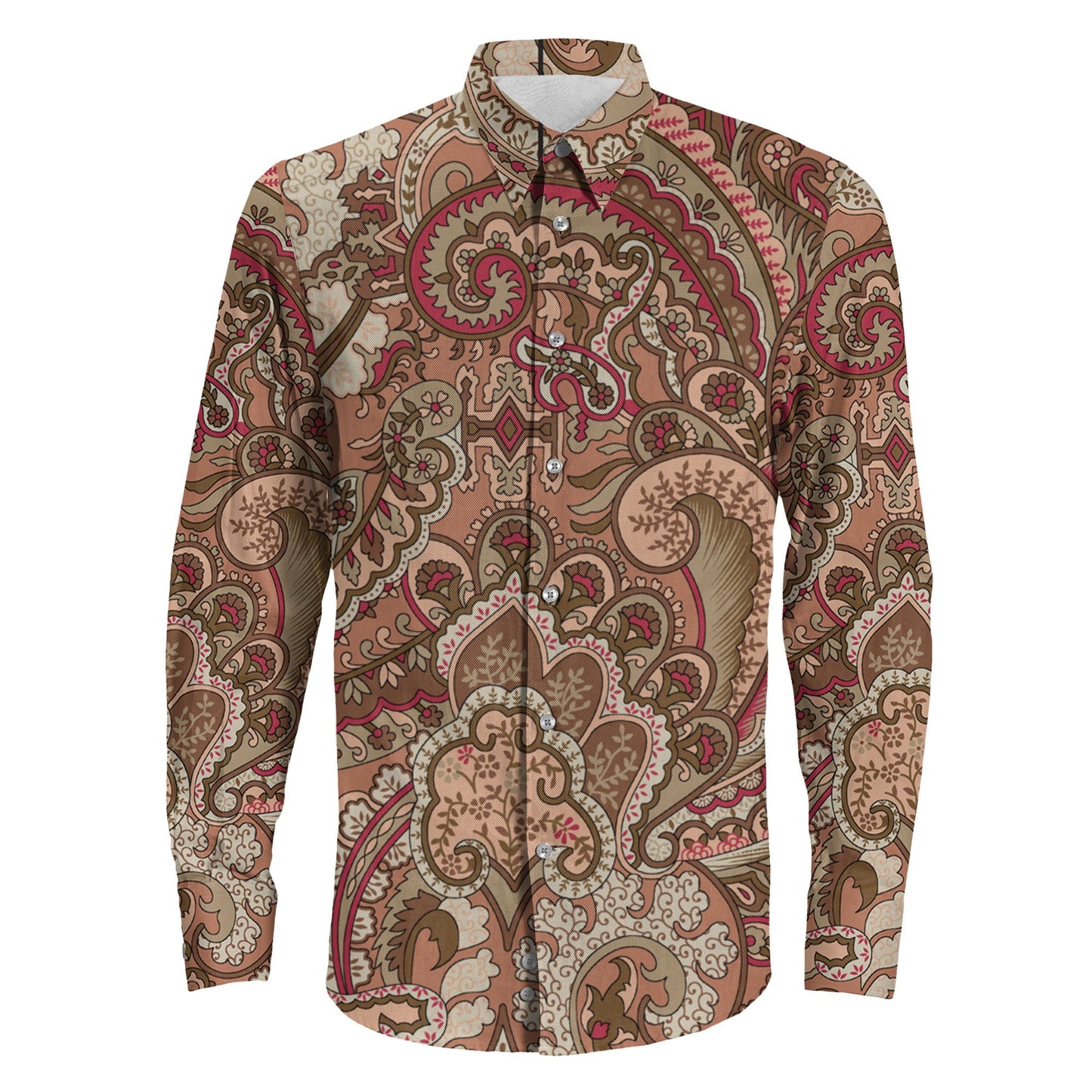 Shirt Seamless Ethnic Paisley Pattern Long Sleeve Button Shirt