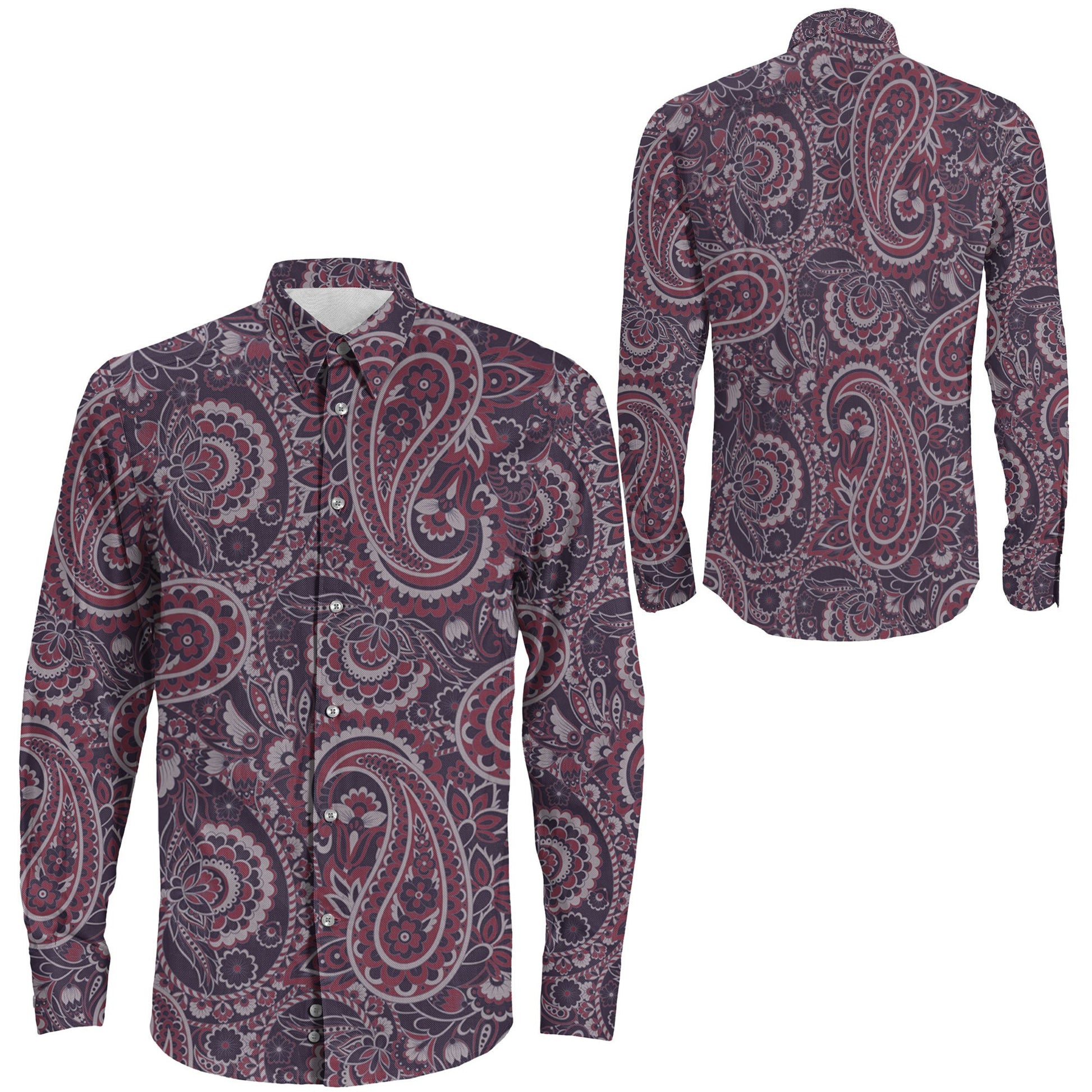 Shirt Damask Paisley Seamless Long Sleeve Button Shirt