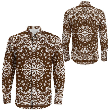 Shirt Floral Paisley Brown Long Sleeve Button Shirt