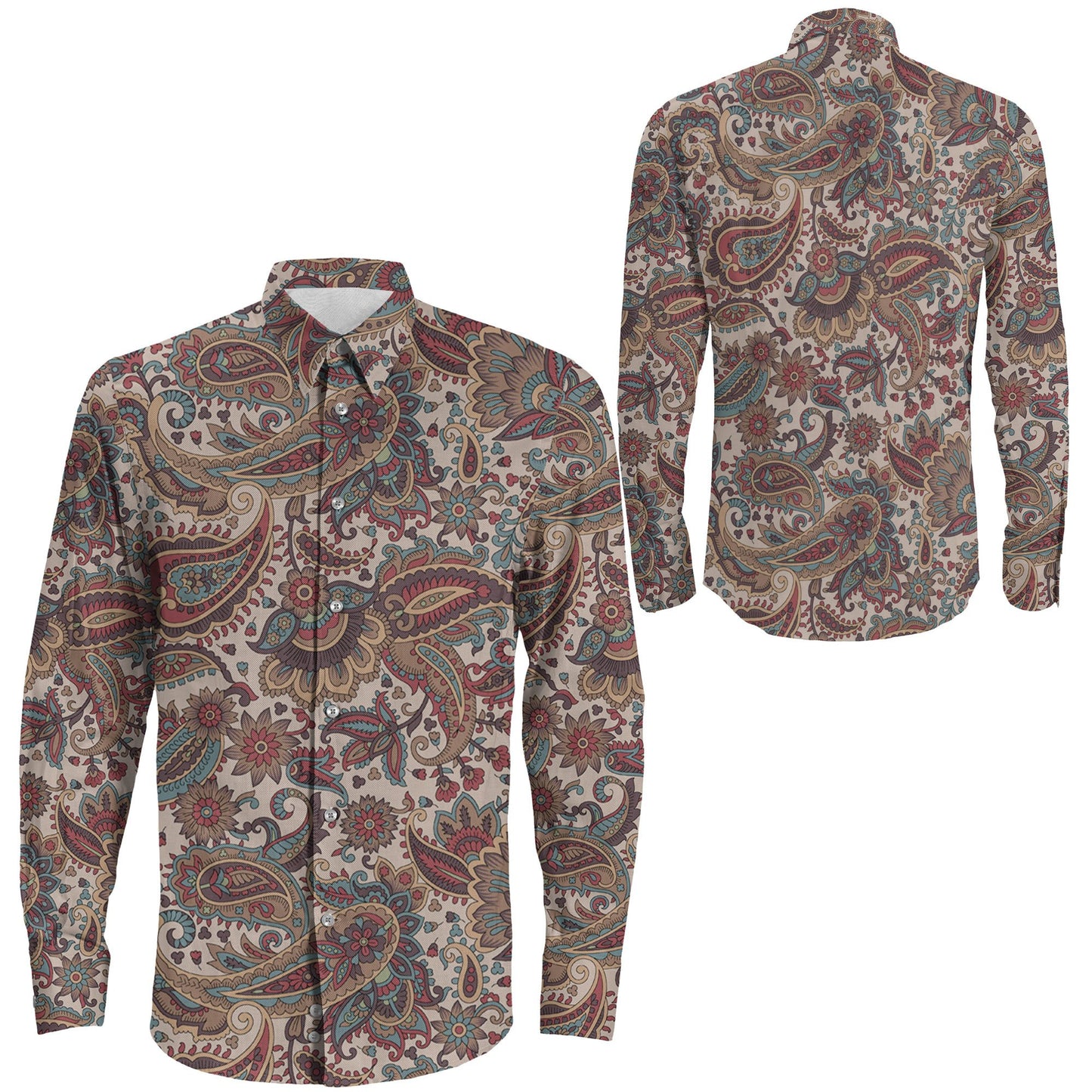 Shirt Seamless Indian Beautiful Ethnic Paisley Long Sleeve Button Shirt