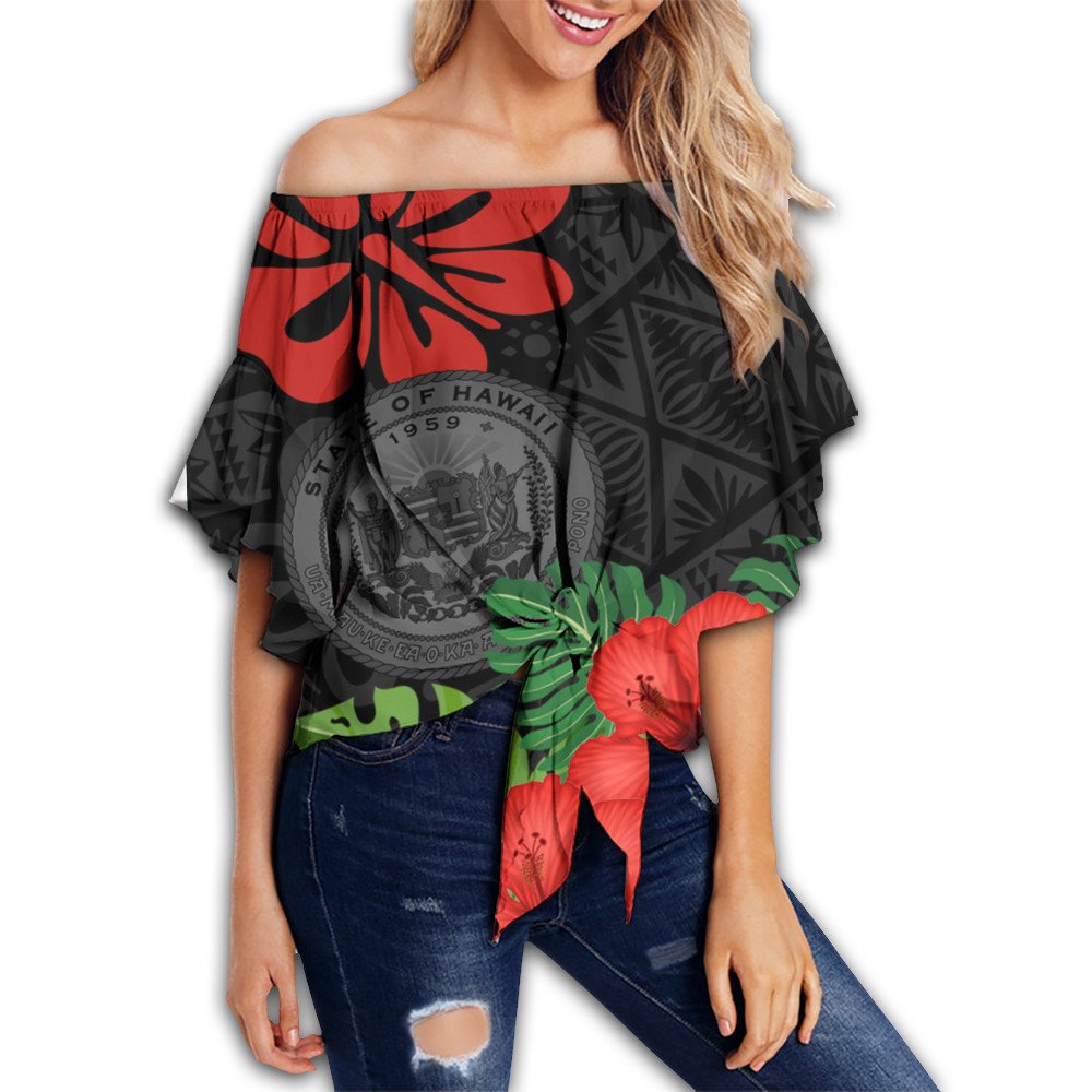 Polynesian Hawaii Clothing - Hawaii Polynesian Hibiscus Off Shoulder Wrap Waist Top