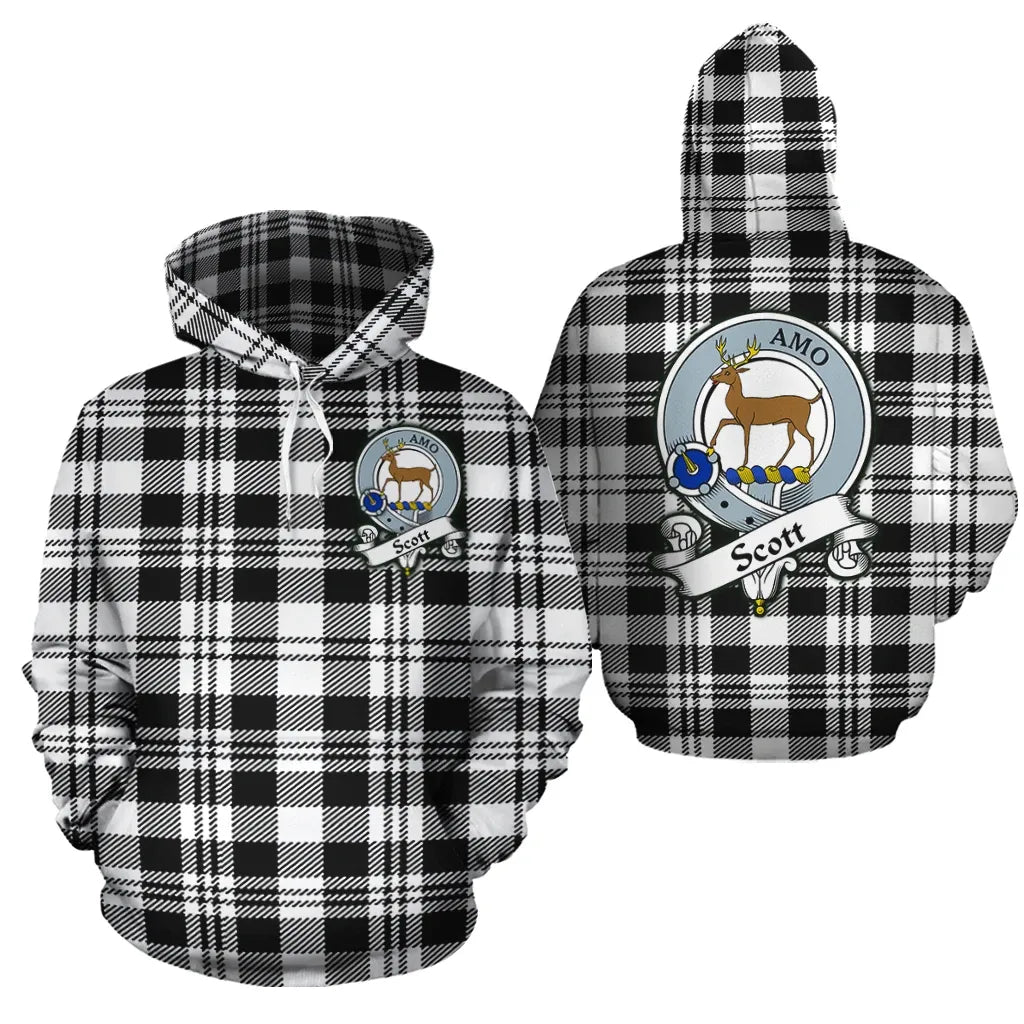 Printivon Scott Black White Modern Clan Half Of Me New Version Crest Tartan Hoodie