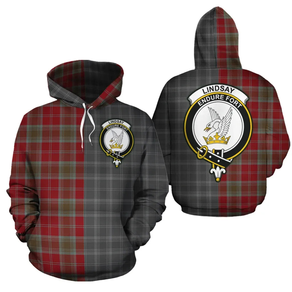 Printivon Lindsay Weathered Clan Half Of Me New Version Crest Tartan Hoodie