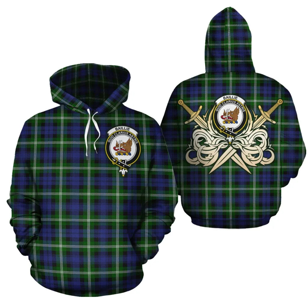 Printivon Baillie Modern Clan Crest Tartan Scottish Gold Thistle Hoodie