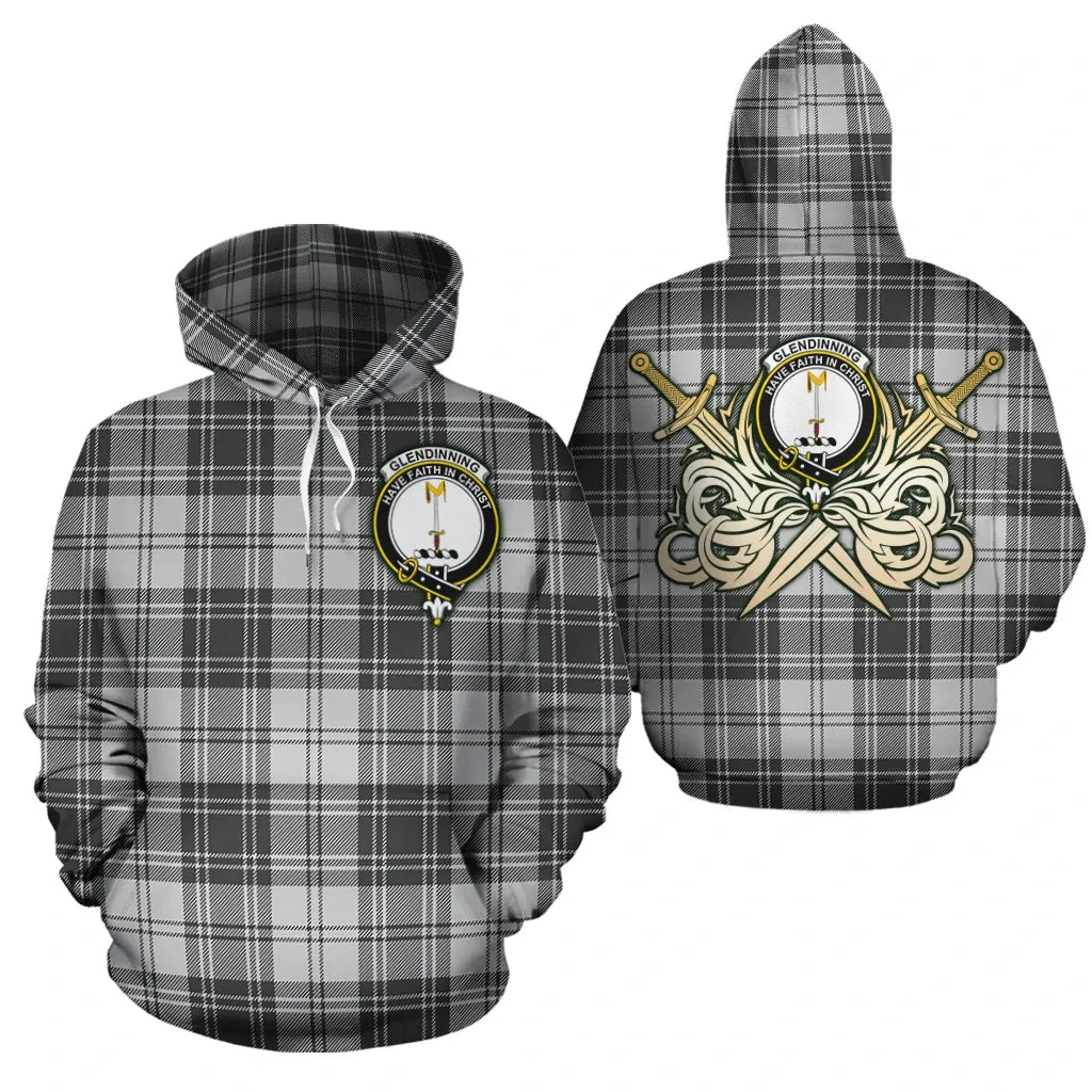Printivon Glendinning Clan Crest Tartan Scottish Gold Thistle Hoodie