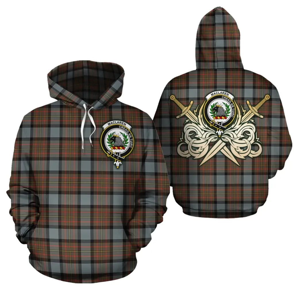 Printivon Maclaren Weathered Clan Crest Tartan Scottish Gold Thistle Hoodie