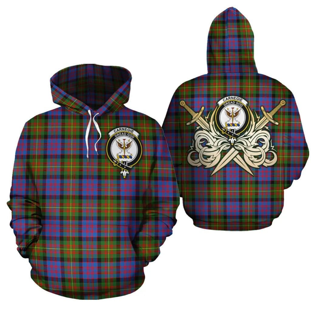 Printivon Carnegie Ancient Clan Crest Tartan Scottish Gold Thistle Hoodie