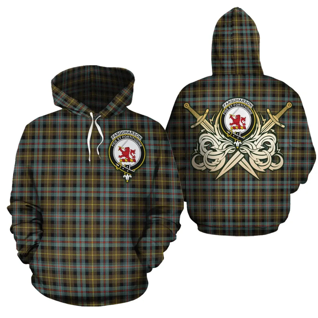 Printivon Farquharson Weathered Clan Crest Tartan Scottish Gold Thistle Hoodie