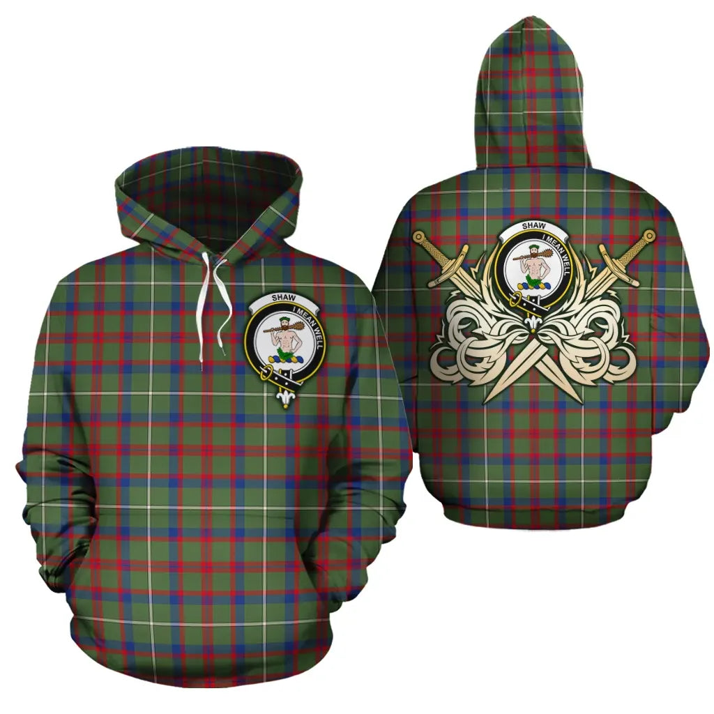 Printivon Shaw Green Modern Clan Crest Tartan Scottish Gold Thistle Hoodie