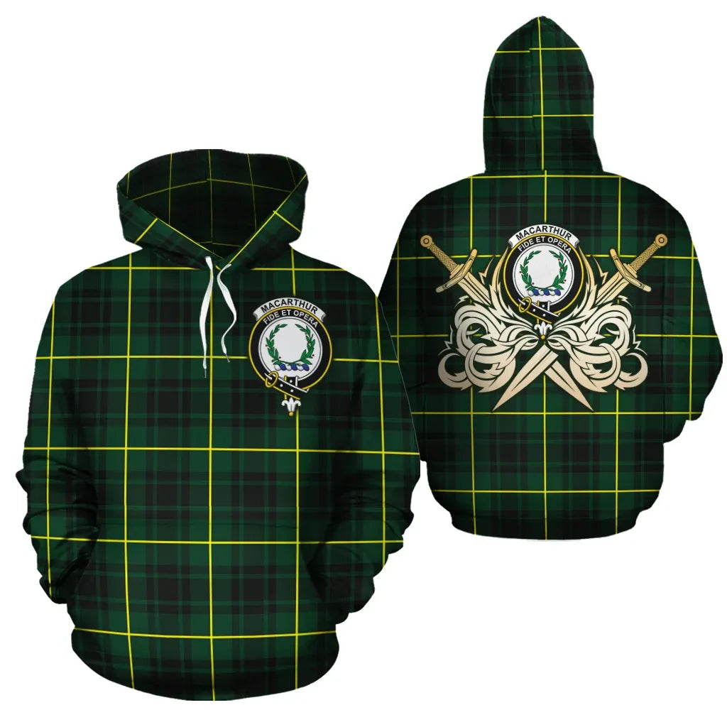 Printivon Macarthur Modern Clan Crest Tartan Scottish Gold Thistle Hoodie